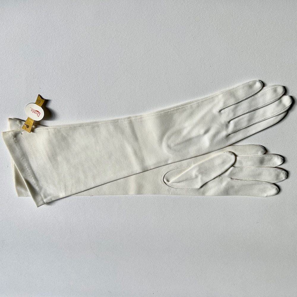 Vintage Pair DENTS England Elbow Length Creamy Cotton Gloves, Size 6.5